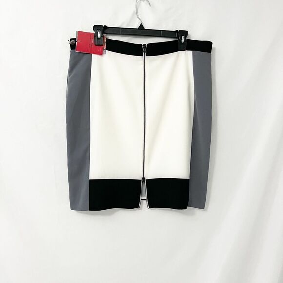 🟢Narciso Rodriguez Black Ivory Grey Color Block Pencil Mini Skirt Size 14 - Picture 2 of 9